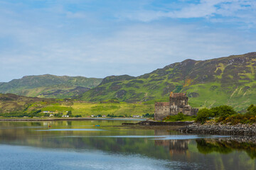 Fototapeta na wymiar Eilean Donan Castle, a historic landmark on a rock at the north part of Scotland.