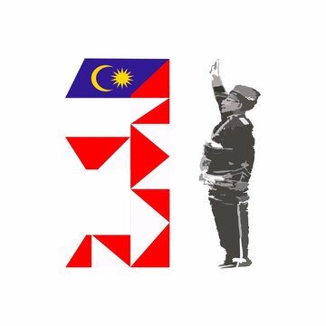 Illustration of number 3 in Malaysian flag with father of Independence on isolated white background. Symbol of 31st August, Malaysia Independence Day.