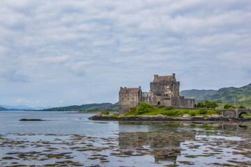 Fototapeta premium Eilean Donan Castle, a historic landmark on a rock at the north part of Scotland.