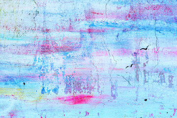 Abstract creative background of chaotic strokes of old cracked paint on concrete wall. Old surface with traces of paint, weathered, scratches and cracks for design