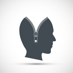 Human head with zipper inside. Vector icon © Key design