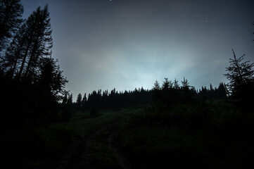 Moon and starry night in the Carpathians