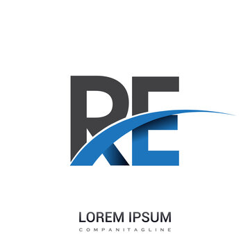 initial letter RE logotype company name colored blue and grey swoosh design. vector logo for business and company identity.