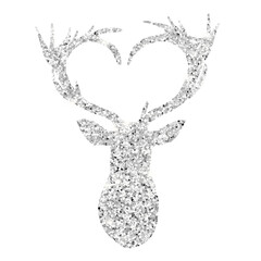 Christmas Silver Deer Background Hand Drawn Illustration	