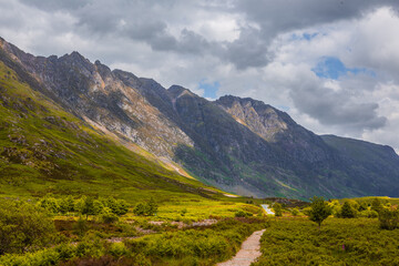 Fototapeta na wymiar The mountain landscape in Glencoe, a valley in Highlands, Scotland.