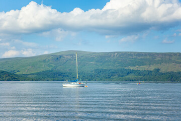 Loch Lomond, a big lake at Highlands in Scotland, on a sunny day.