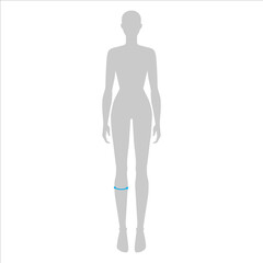 Women to do calf measurement fashion Illustration for size chart. 7.5 head size girl for site or online shop. Human body infographic template for clothes. 