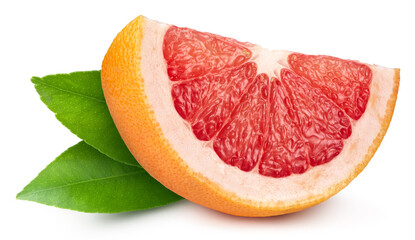 Organic grapefruit slice with green leaf