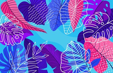 Tropical seamless leaves pattern. Vector illustration