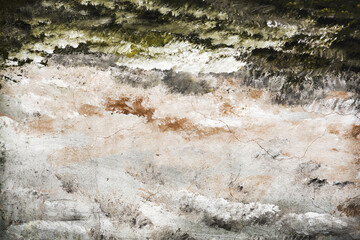 Abstract creative background of chaotic strokes of old cracked paint on concrete wall. Old surface with traces of paint, weathered, scratches and cracks for design