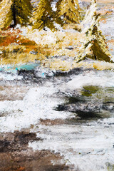 Abstract creative background of chaotic strokes of old cracked paint on concrete wall. Old surface with traces of paint, weathered, scratches and cracks for design