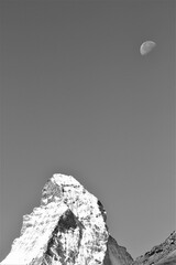 Matterhorne mountain black and white view with moon