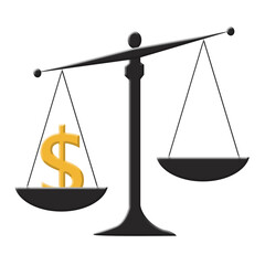 Scales of justice and golden dollar on white background , 3D illustration