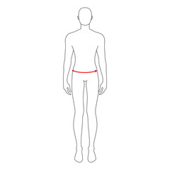 Men to do lower waist measurement fashion Illustration for size chart. 7.5 head size boy for site or online shop. Human body infographic template for clothes. 