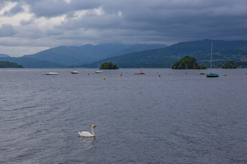 Lake Windermere on a cloudy day, in Lake District, England.