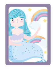 cute little blue mermaid rainbow stars cartoon character