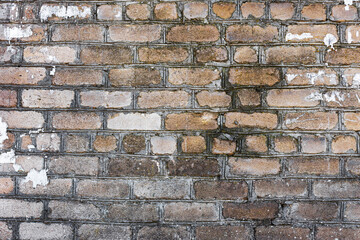 Abstract background old white brick wall with cracks and scratches. Landscape style. Great background or texture.