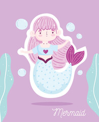 cute little mermaid cartoon character marine fairytale