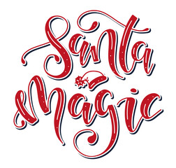 Santa Magic red lettering - vector stock illustration.