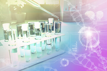 laboratory proofs in modern biochemistry study office - drinking water quality test for bacteria design background, medical 3D illustration