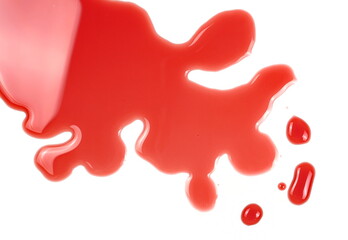 Red wine puddle isolated on white background, top view