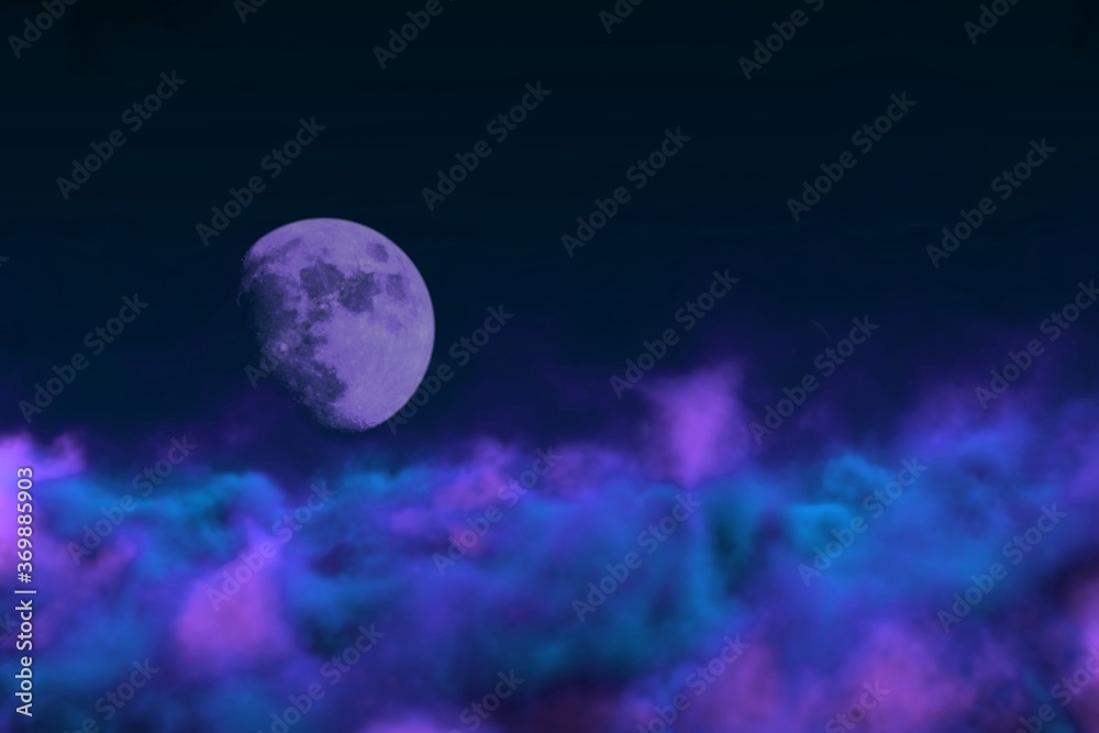 Wall mural magic fog with moon with lights bokeh effect creative abstract background for creation purposes