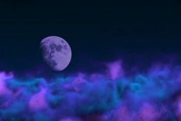 magic fog with moon with lights bokeh effect creative abstract background for creation purposes