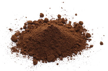 Milled coffee powder pile isolated on white background 