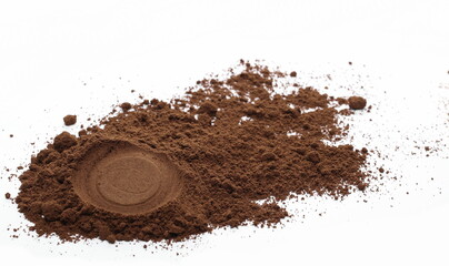 Milled coffee powder pile isolated on white background 