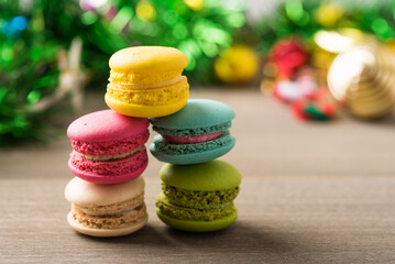 Macaron colorful on table celebration background