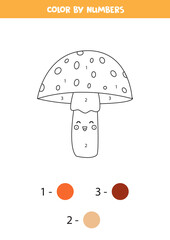 Coloring book for kids. Cute kawaii fly agaric.