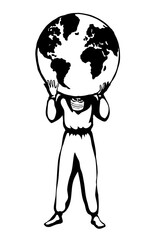 Atlas doctor keeps the earth on their shoulders. Vector drawing icon