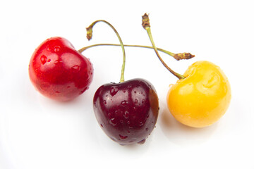 juicy cherry berry on a white background. fruits and vitamins. healthy food for breakfast. fruits of vegetation. fruit dessert