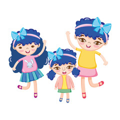 happy cute little girls with ribbon in head celebrating cartoon