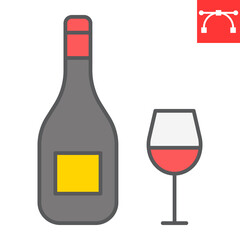 Wine color line icon, rosh hashanah and alcohol, wine bottle with glass sign vector graphics, editable stroke filled outline icon, eps 10.