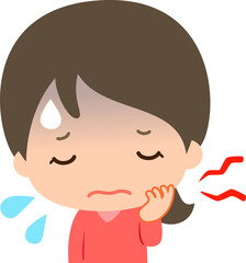 辛そうな表情で片頬を押さえる若い女性