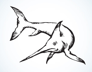 Swordfish. Vector drawing sea animal