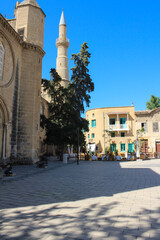 Fototapeta na wymiar A café next to the Selimiye mosque in Nicosia. Cyprus.