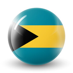Glass light ball with flag of Bahamas. Round sphere, template icon. National symbol. Glossy realistic ball, 3D abstract vector illustration highlighted on a white background. Big bubble.