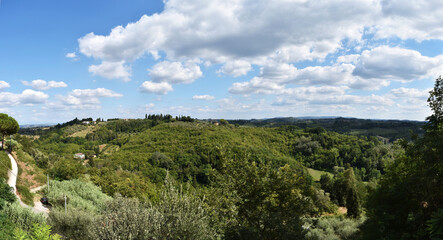 Obraz premium Panoramiczny widok na wspaniały i bujny krajobraz Sieny. Toskania, Włochy