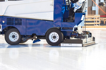 special machine for cleaning ice on an ice rink at work. Transport industry