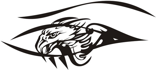 Eye symbol with eagle head inside. The concept of the eye for tattoo, fashion trends, textiles, embroidery, emblems, etc.