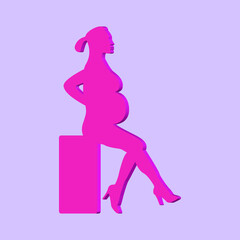 Pregnant girl sits pink on a purple background 3d, vector