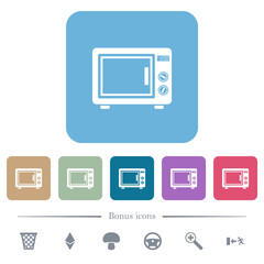 Microwave oven flat icons on color rounded square backgrounds