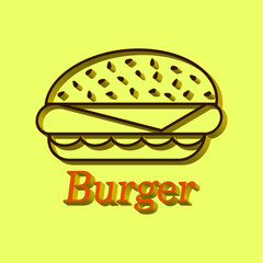 Burger on a yellow background 3d, vector