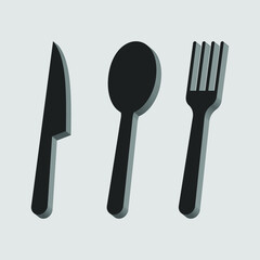 Knife spoon and fork gray on a white background 3d, vector