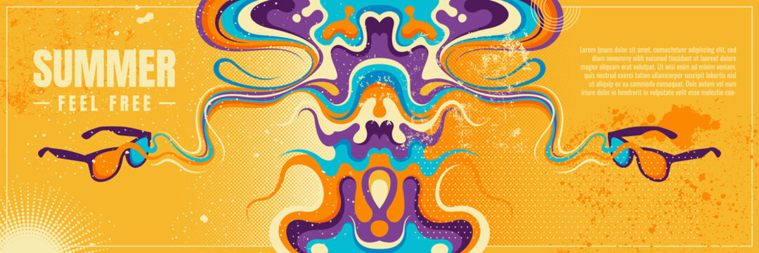 Abstract style colorful summer banner design. Vector illustration.