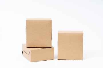 Brown paper box for food package. carton on a white background.