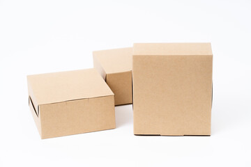 Brown paper box for food package. carton on a white background.