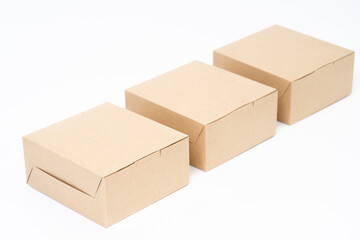 Brown paper box for food package. carton on a white background.